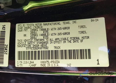 2024 Toyota Tundra Hybrid 1794 Edition 4Wd z USA, uszkodzony, nr VIN 5TFMC5DB2RX079502